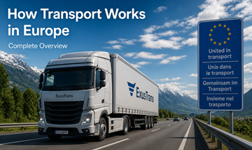 Truck transport across Europe highways logistics freight movement between EU countries modern supply chain