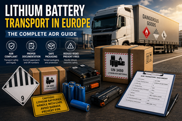 Lithium battery transport in Europe with ADR dangerous goods labels and logistics compliance